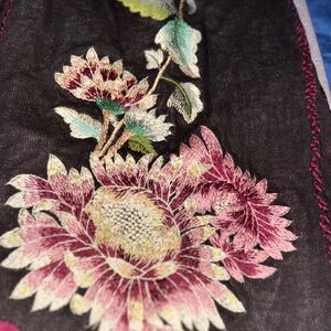 BIYA (Johnny Was line) floral embroidered cotton scarf 60” x 13”